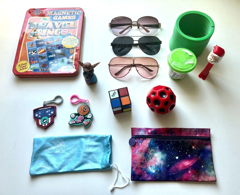 14pc KIDS Child Road Trip Toy Bundle Boys Girls Travel Bingo Sunglasses Fidgets